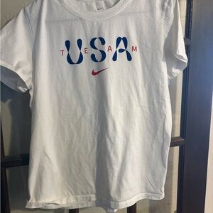 Nike White Short Sleeve USA Graphic Tee with Blue & Red Accents